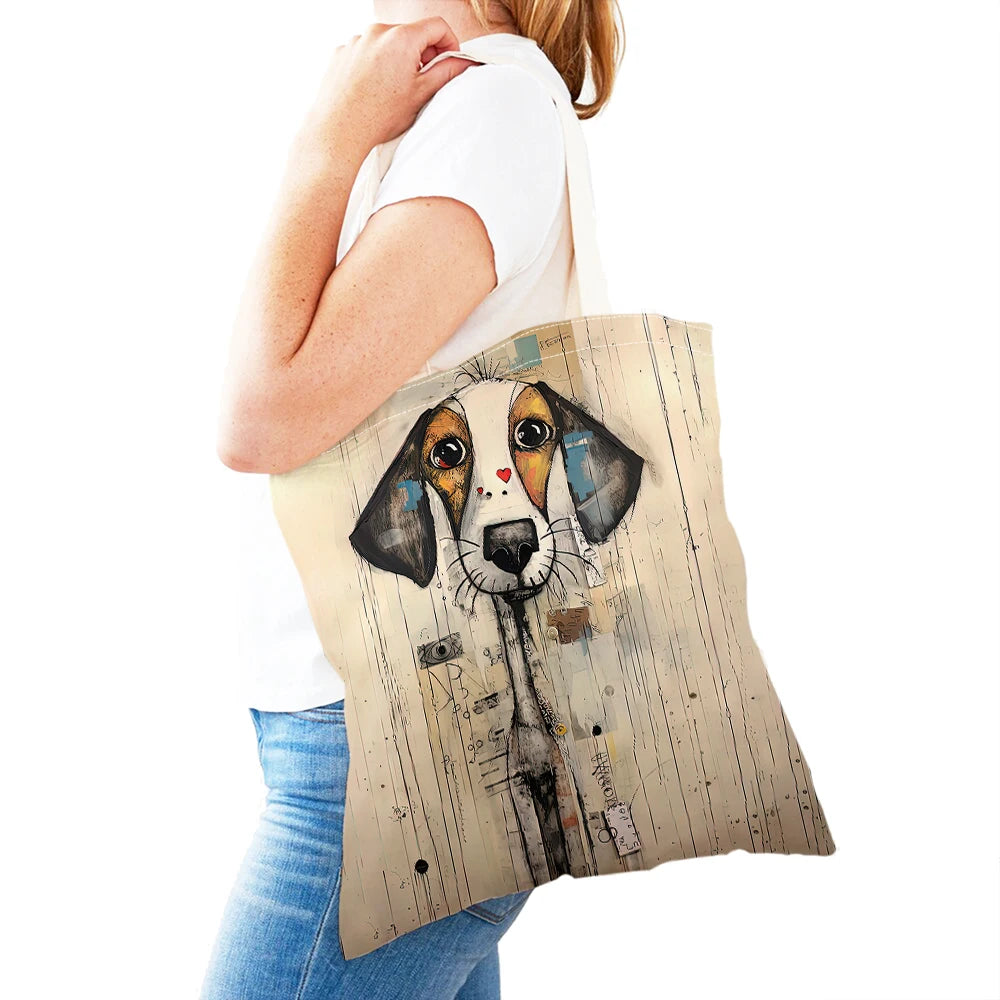 sac main moderne imprimé chien lunettes motifs géométriques couleurs variéesversible