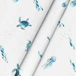 nappe imperméable motif marin tortues poissons moderne blanche bleue verte piscine pique nique table