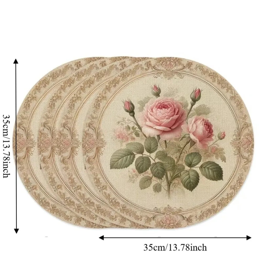 placemat classique floral oiseaux vert beige rose blanc 35cm 35cm