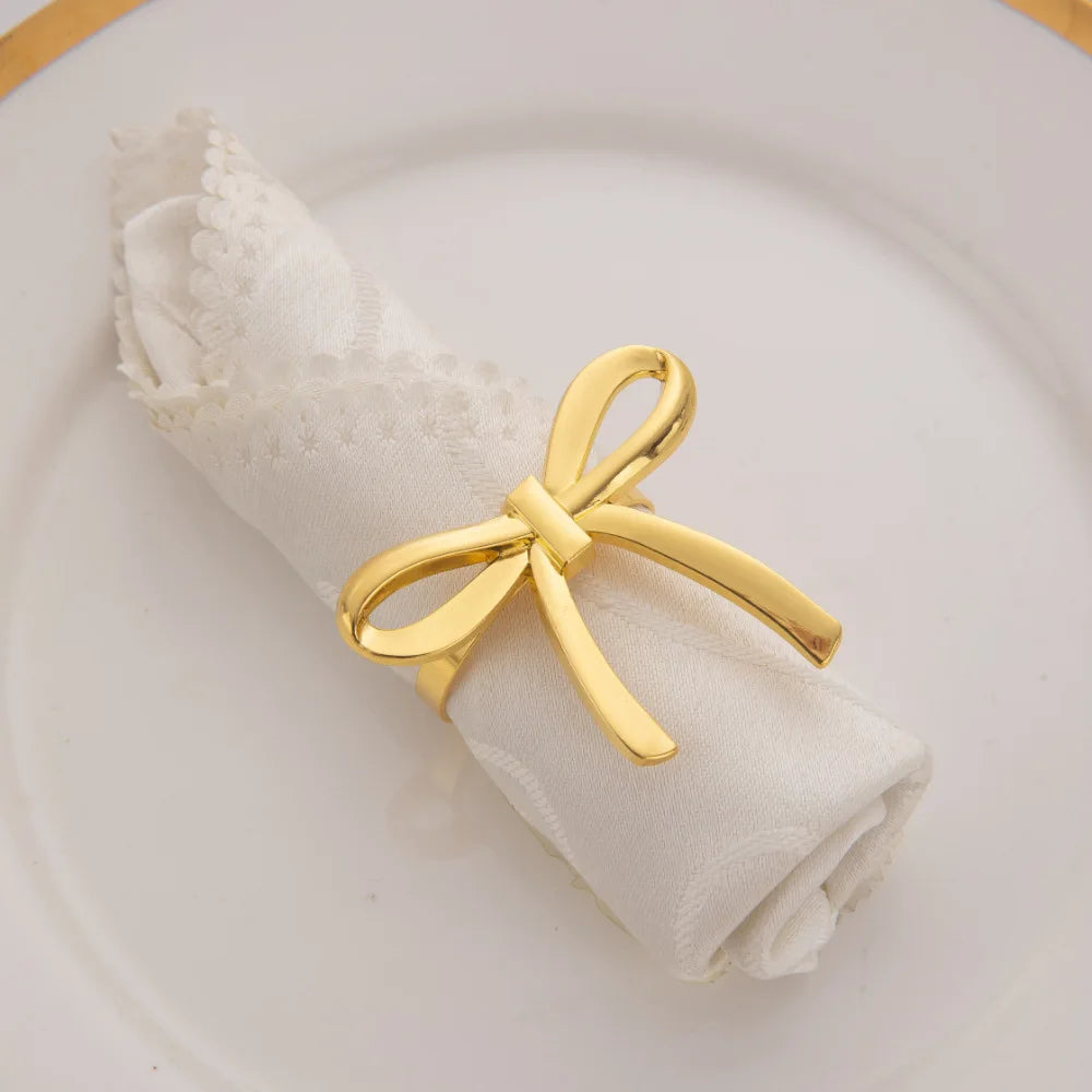 porte serviettes forme noeud papillon or argent rose doré texturé élégants festifs set six