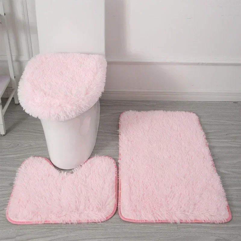 ensemble tapis salle bain pièces beige clair peluche douce antidérapant moderne absorbant