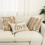 housses coussins motif feuilles texte love coton polyester beige rustique adhésifs tassels decoration