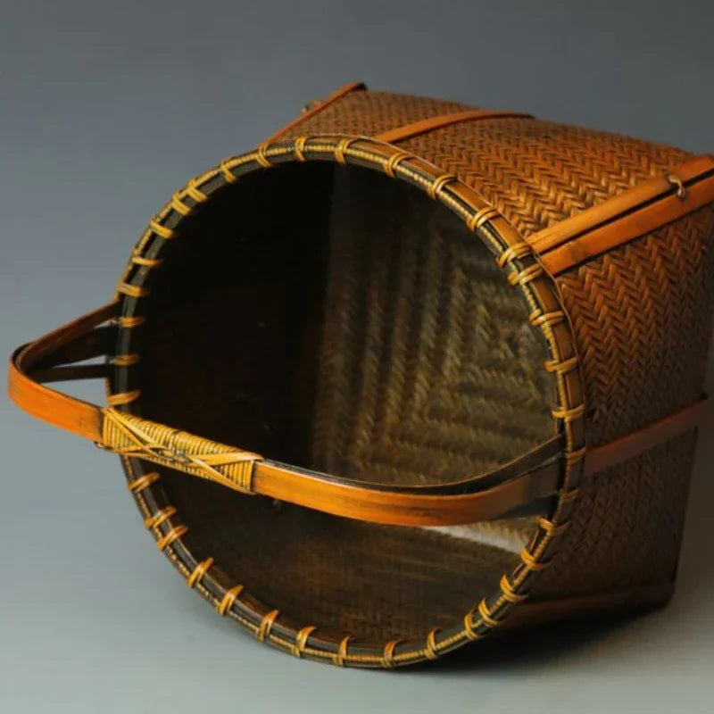 panier rangement tissé bambou marron traditionnel poignée bois rangement pique niqueextérieur thé