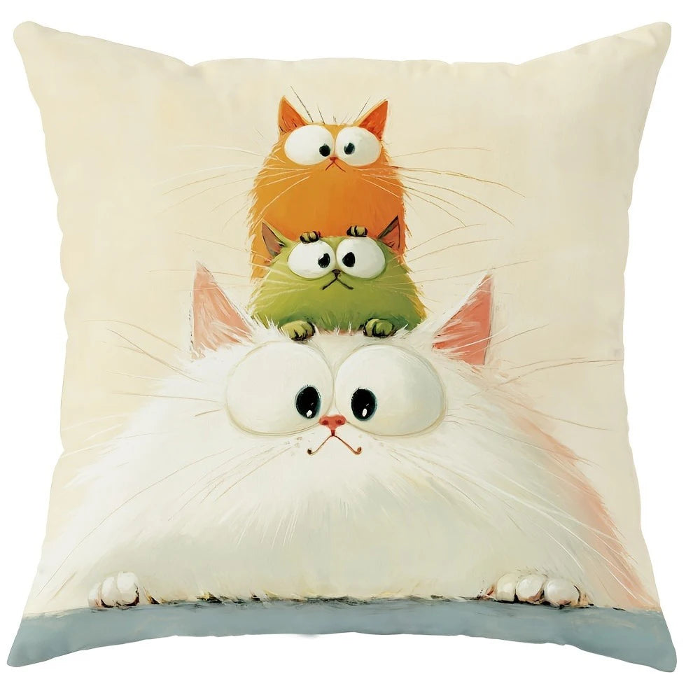 housse coussin chat dessin animé moderne polyester 45x45cm décoration maison lit hospitalière imprimée