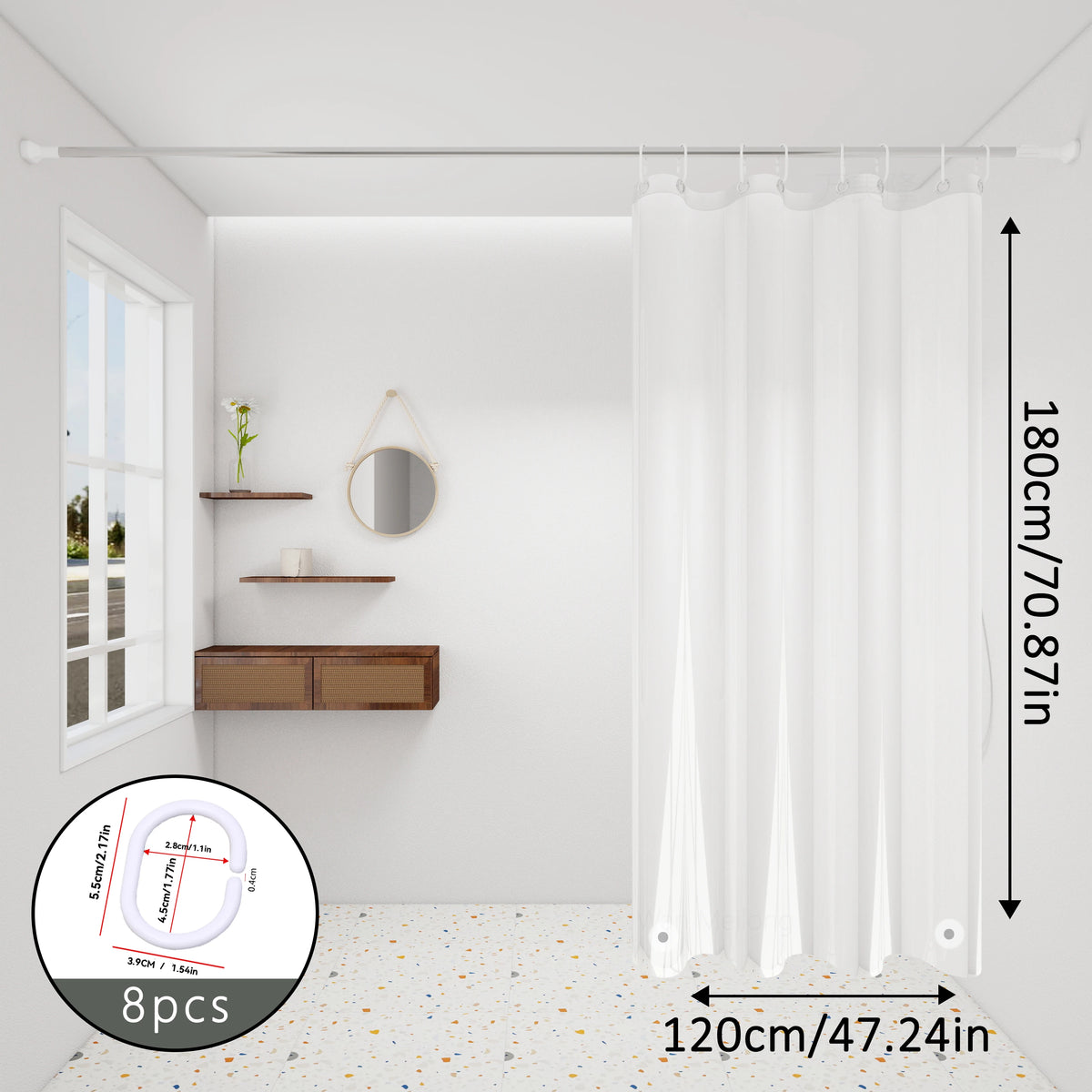 rideau douche transparent moderne aimants lestés blanc uni 120cm 180cm