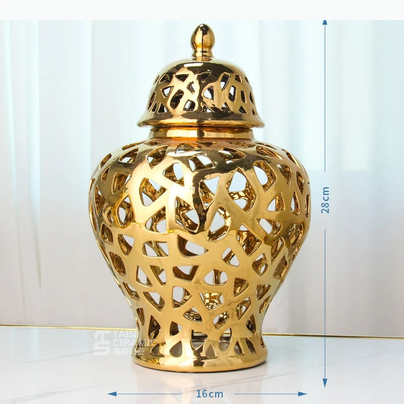 vase moderne or blanc argent réseau géométrique élégant poignée couvercle