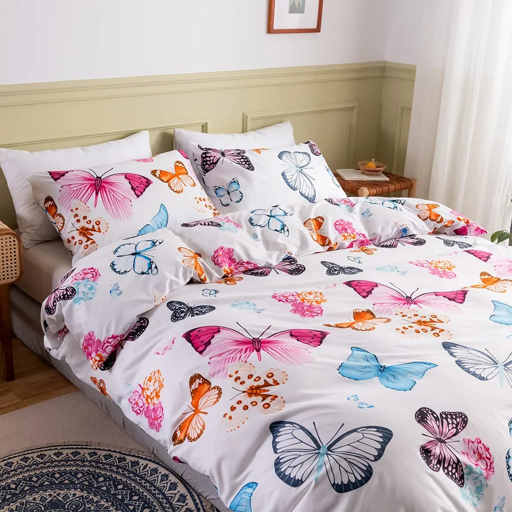 ensemble literie moderne papillons colorés housse couette taies d'oreiller polyester fleur adultes enfants spring