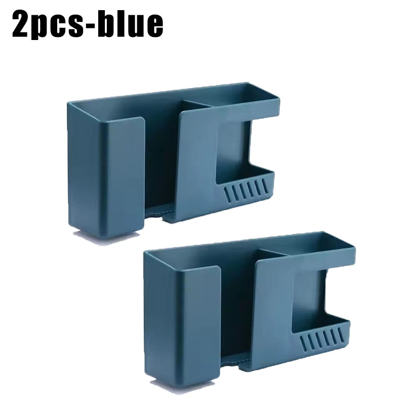 porte accessoires mural moderne bleu jaune rouge adhésif téléphone réveil crayons brosses miroir dentifrice
