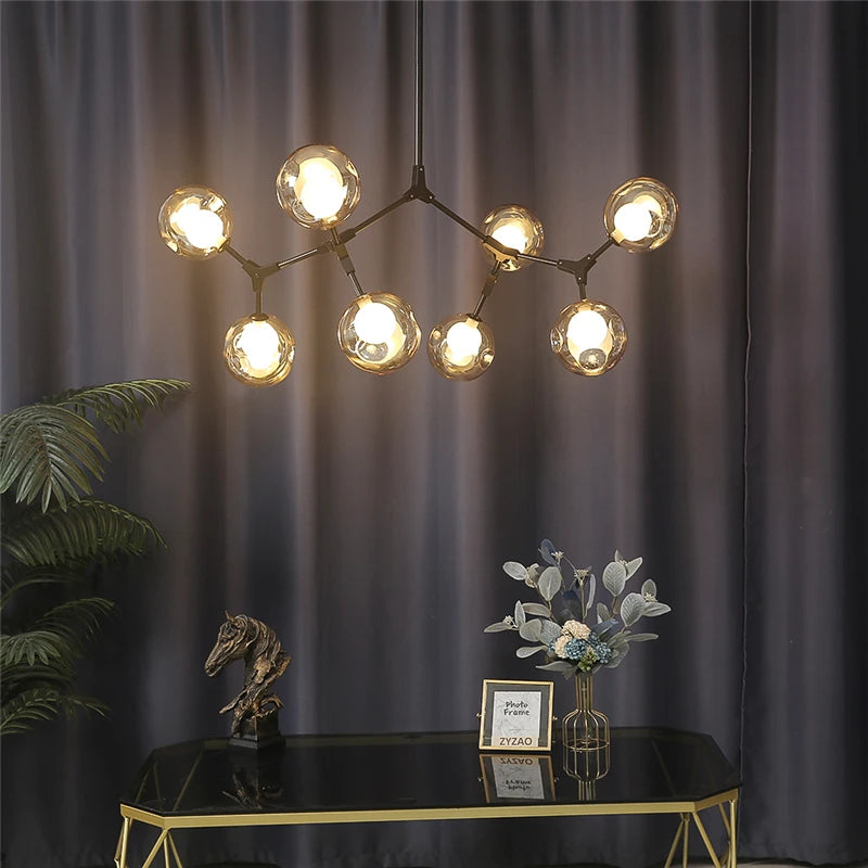 suspension lumineuse moderne scandinave noir sphères translucides ampoules led branchettes structure métallique