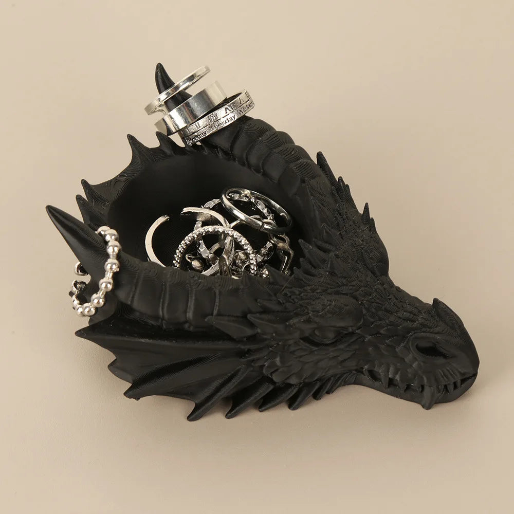 organisateur tête dragon noir écailles gothique rangement porte clés anneaux billets monnaie fantastique
