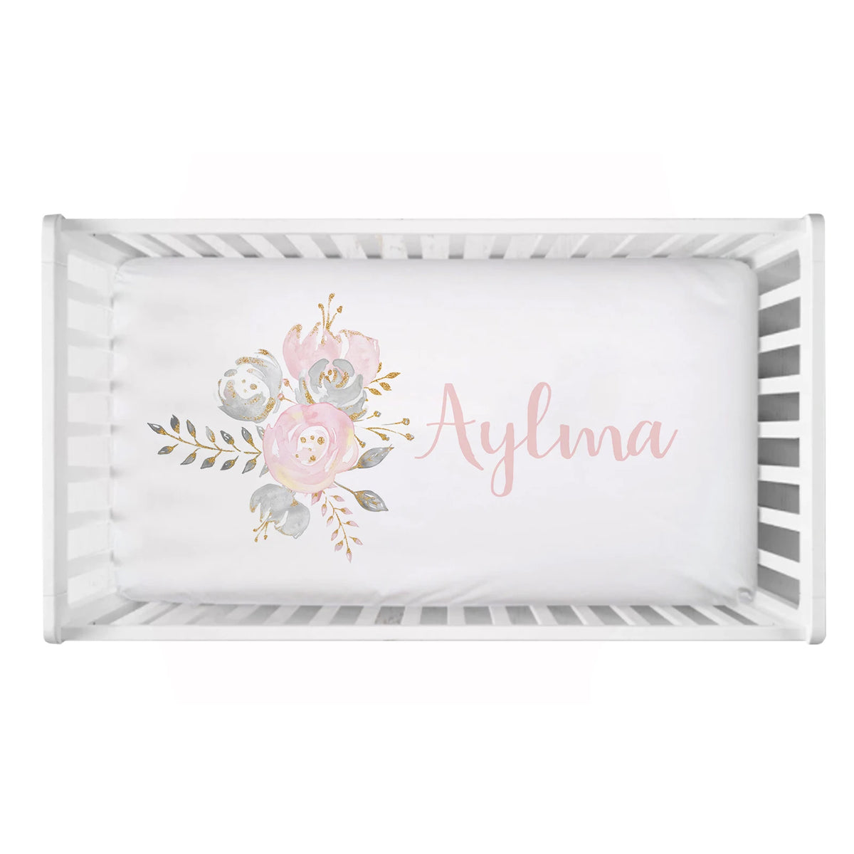 ensemble literie bébé floral personnalisable rose alphabet fleuri couette drap housse coussin decoration nom