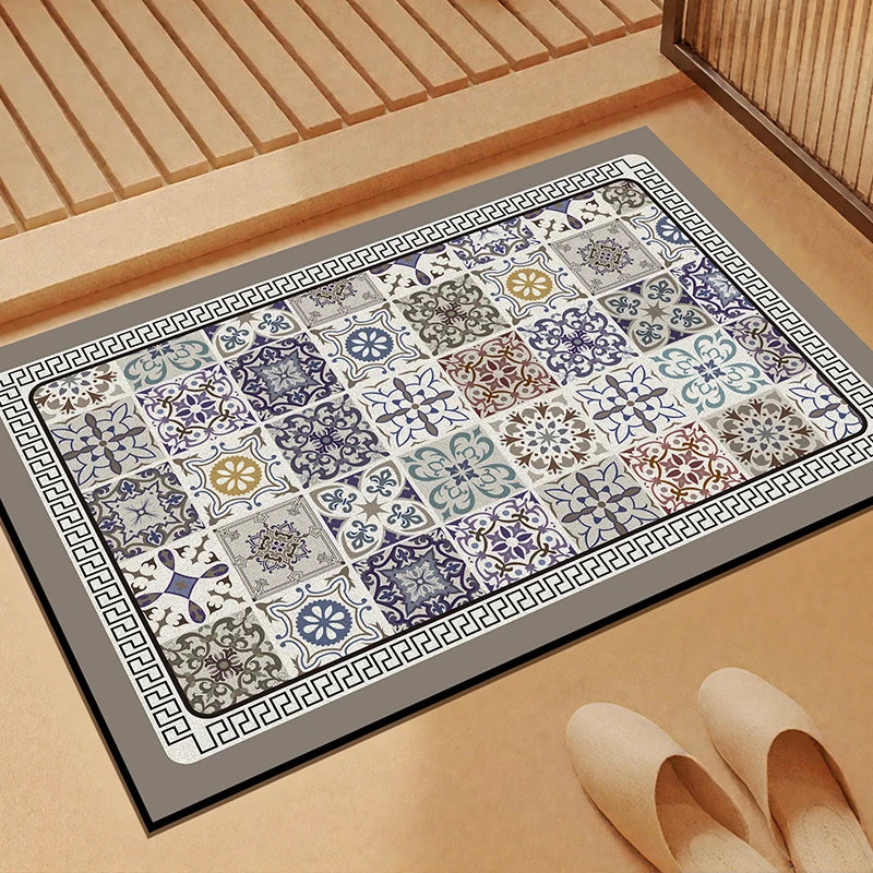 tapis sol multicolore patchwork moderne motifs géométriques floraux salle bain lavable machine absorbant