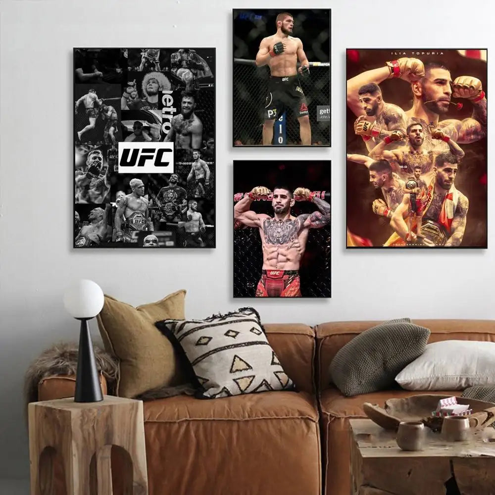 affiche ufc boxeurs moderne sportive noir blanc rouge jetro cadre bois chambre salonhôtel