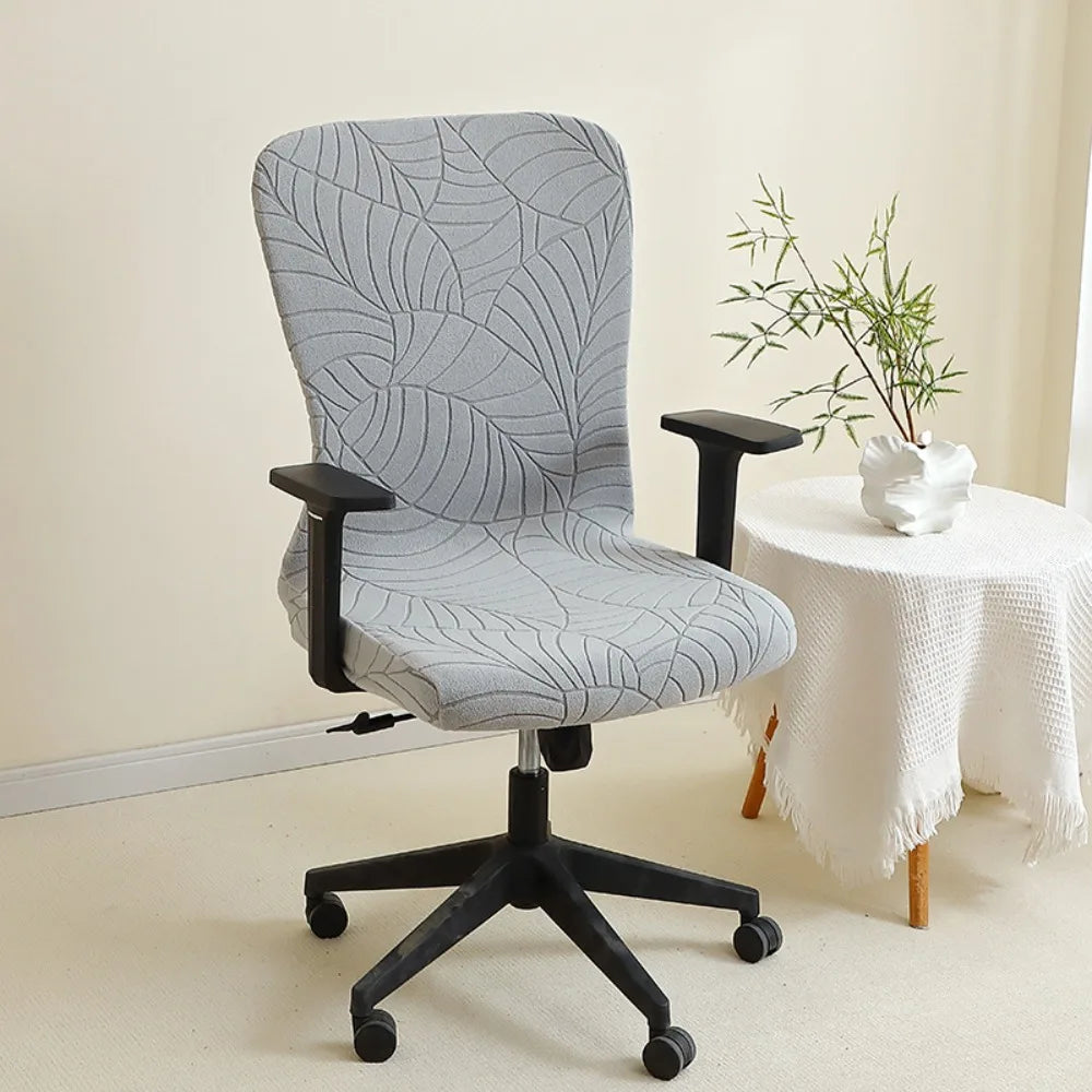 Housse chaise motif feuilles polyester coton gris beige vert moderne adhésif