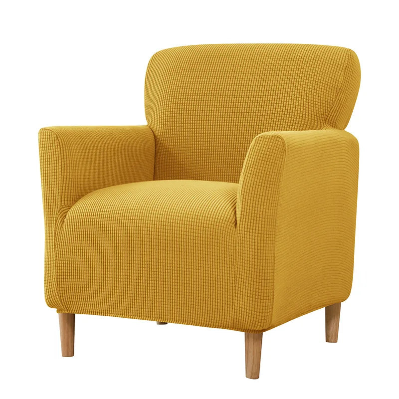 housse fauteuil jacquard carreaux moderne bleu beige gris extensible adhésif