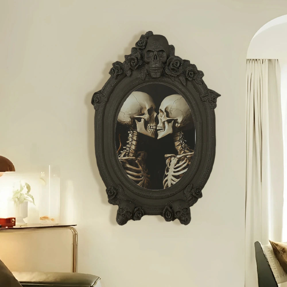 Cadre mural noir roses squelette gothique classique décoration murale fixations incluses