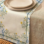 chemin table mandala floral lin rustique vintage 200cm longueur beige blanc cassé