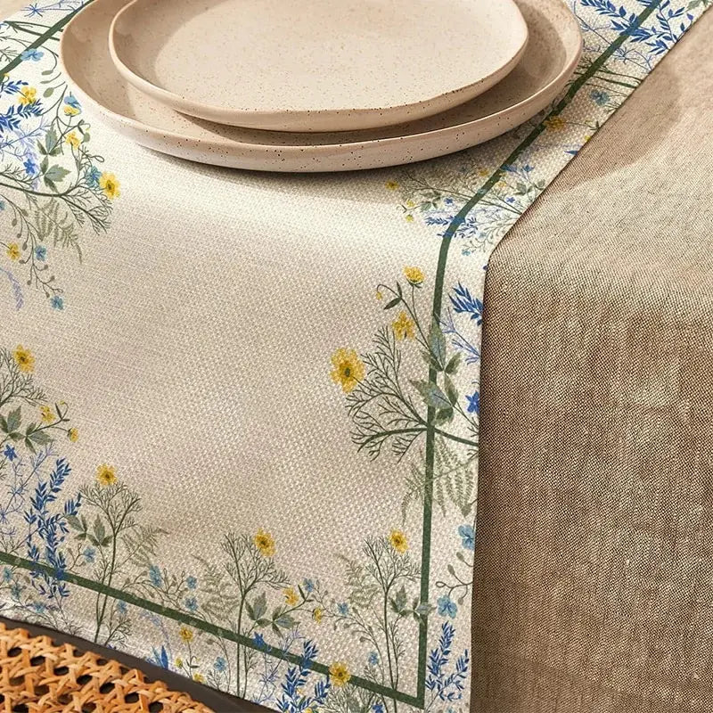 chemin table mandala floral lin rustique vintage 200cm longueur beige blanc cassé