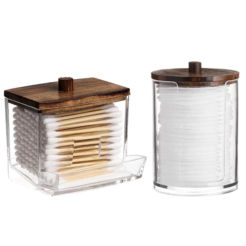 boîtes rangement cosmétiques transparentes boîte carrée rond compartiments maquillage coton tige pinceaux tampons minimalistes