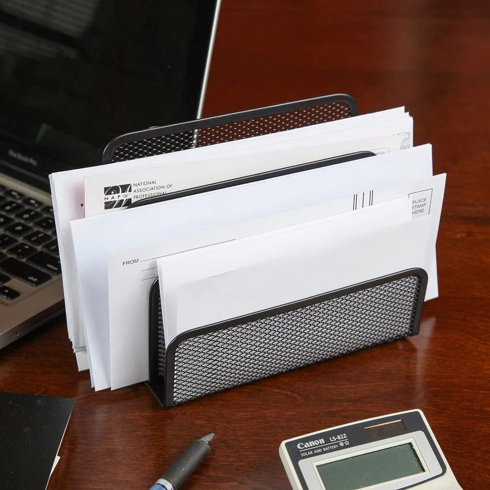 organisateur métal noir maille moderne enveloppes cartes postales carnets