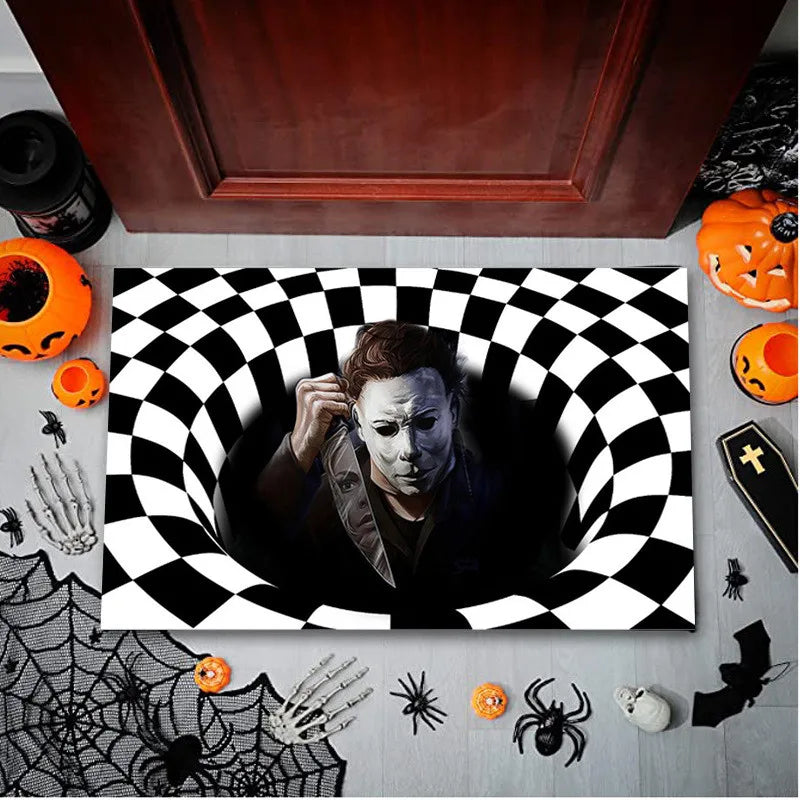 tapis décoratif halloween effet optique noir blanc moderne antidérapant salon chambre porte