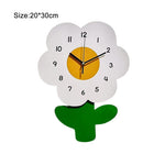 horloge murale moderne fleurs poissons aiguille quartz blanc orange vert bleu salon