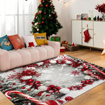 tapis noël rouge blanc gris boules flocons cannes branches salon chambre entrée festive décembre