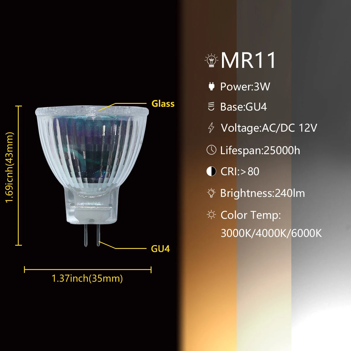 projecteur led 12v 3w blanc moderne rond lisse opaqué 3000k 4000k 6000k ac dc