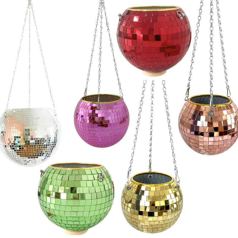 boule disco suspendue pot fleur décoratif moderne chaîne plante d'intérieur