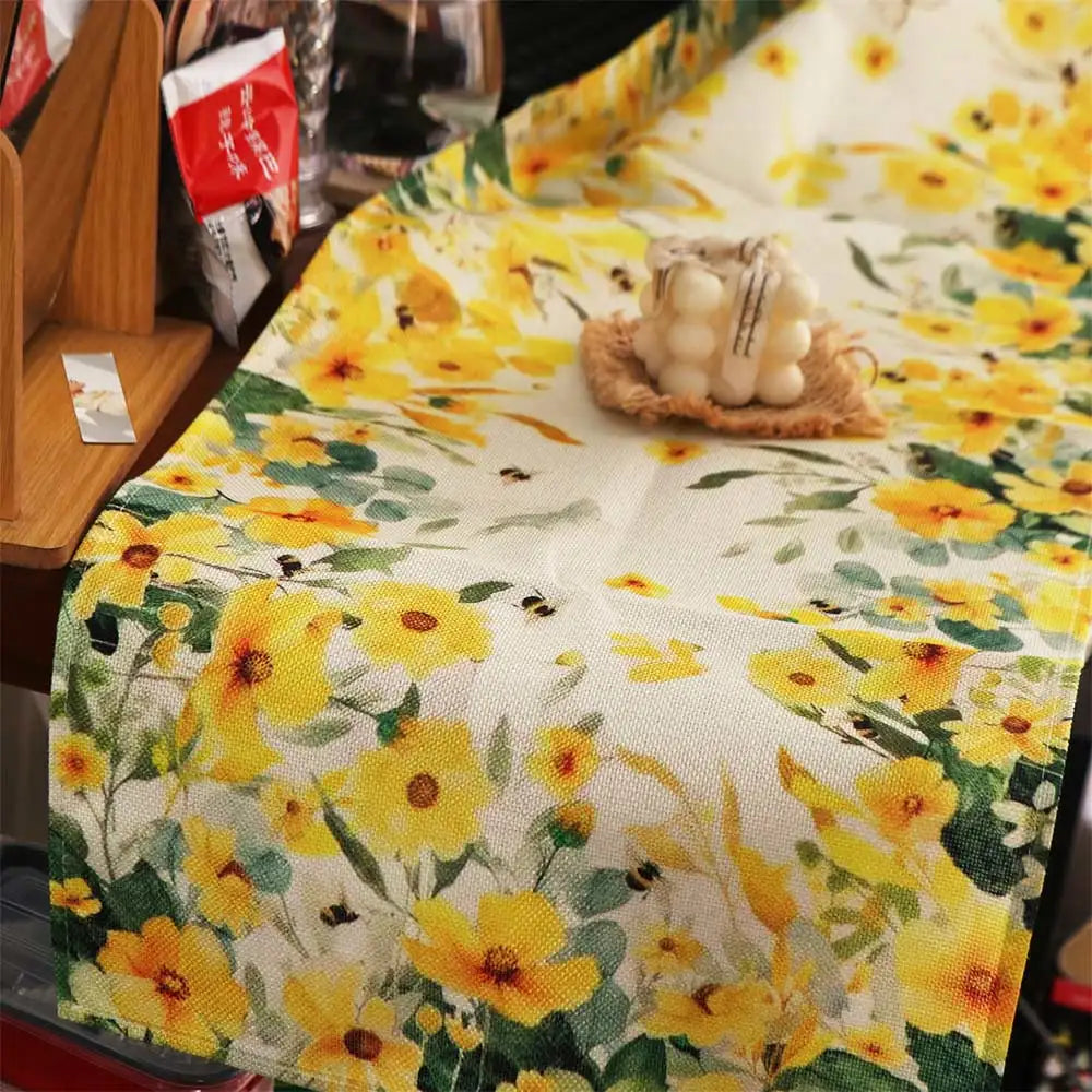 nappe table fleurs variées fond beige texturé bohème dimensions 33x183cmversible vintage