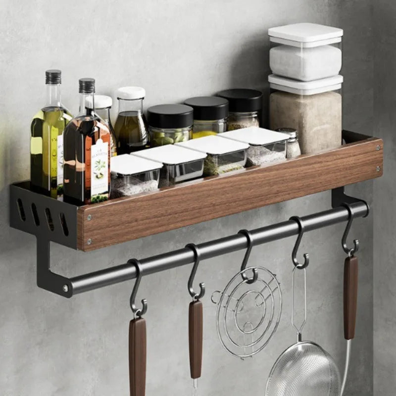 étagère murale bois marron bouteilles condiments huile d'olive moderne vis fixations rechargeable multifonctionnelle