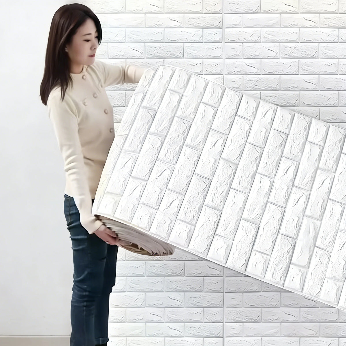 papier peint adhésif murale effet brique texture rétro moderne blanc beige marron intérieur