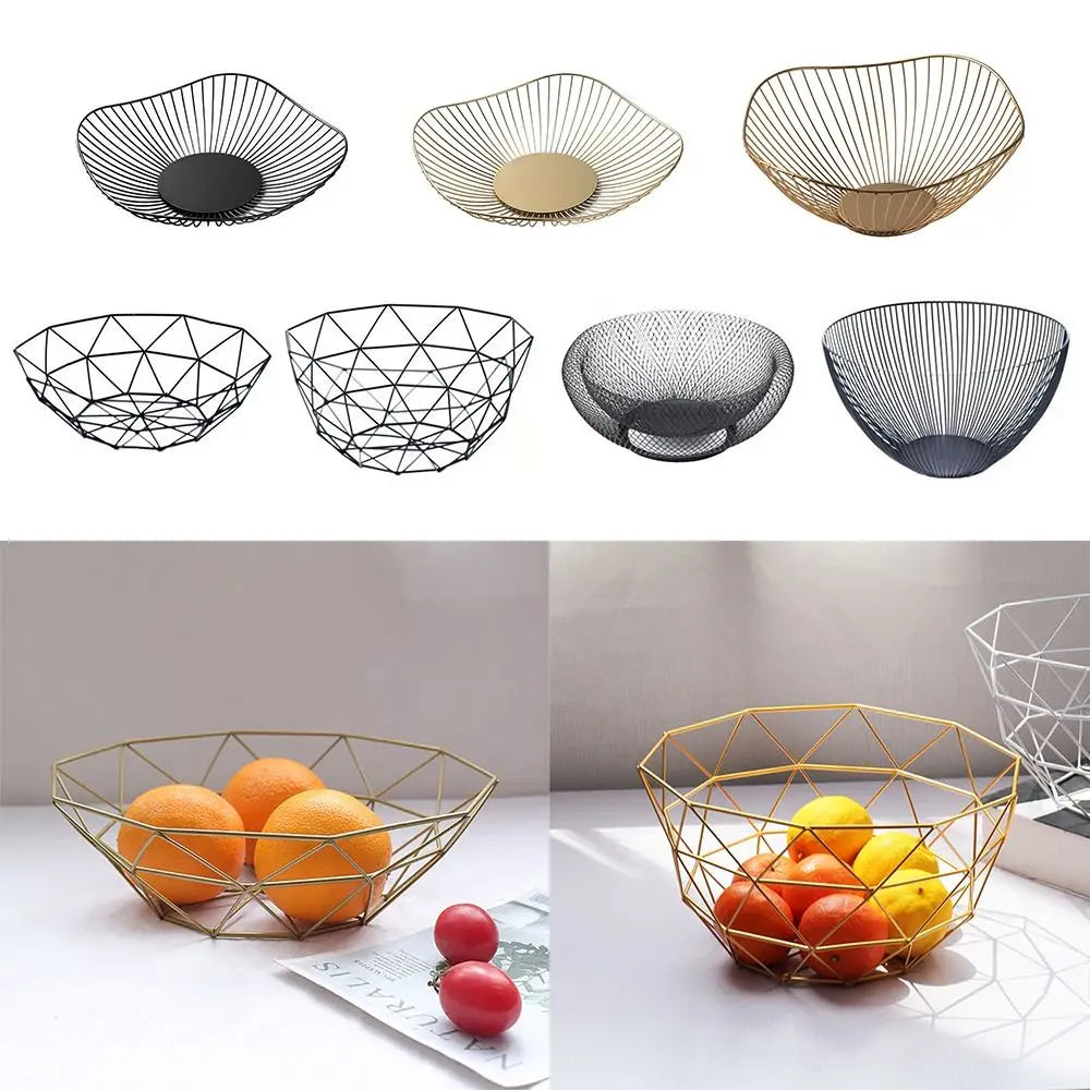 paniers fruits métal noir doré maille géométrique contemporains maison salon