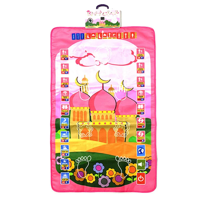 tapis prière islamique acrylique motifs géométriques kaaba moderne rose bleu marine