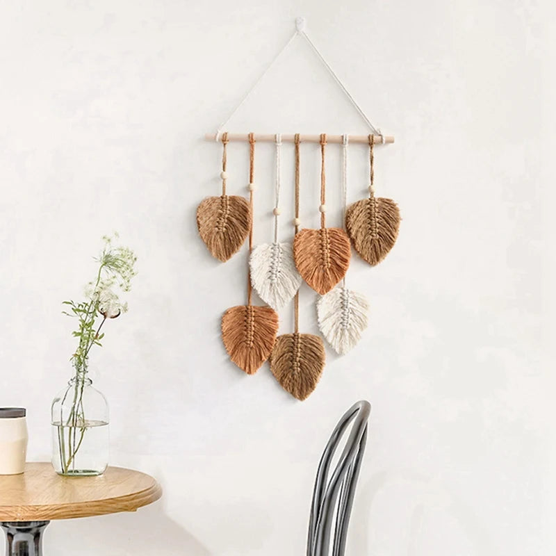mobile mural boho chic feuilles artificielles marron clair beige blanc