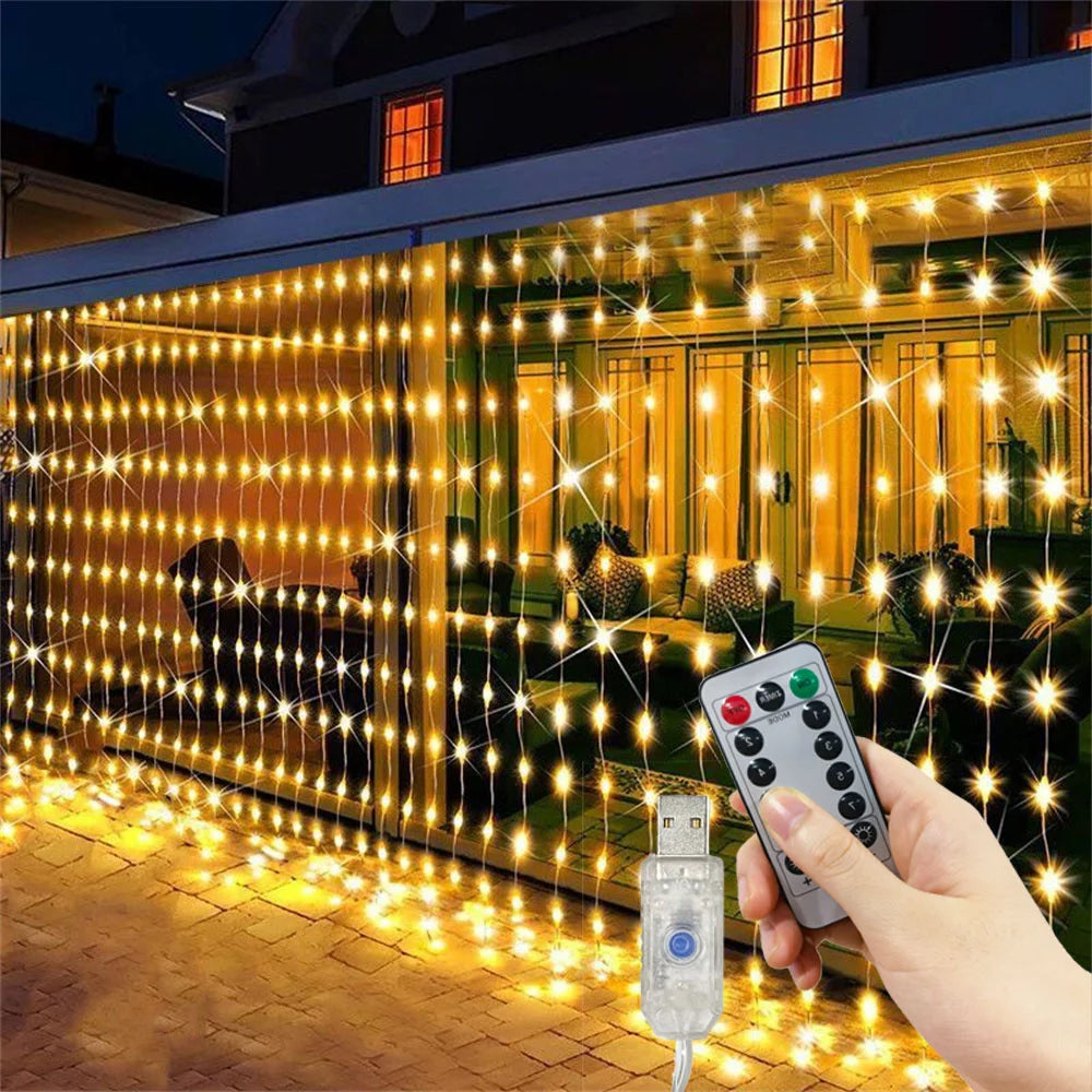 rideau lumineux led multicolore moderne 300 leds 3x3m télécommande usb
