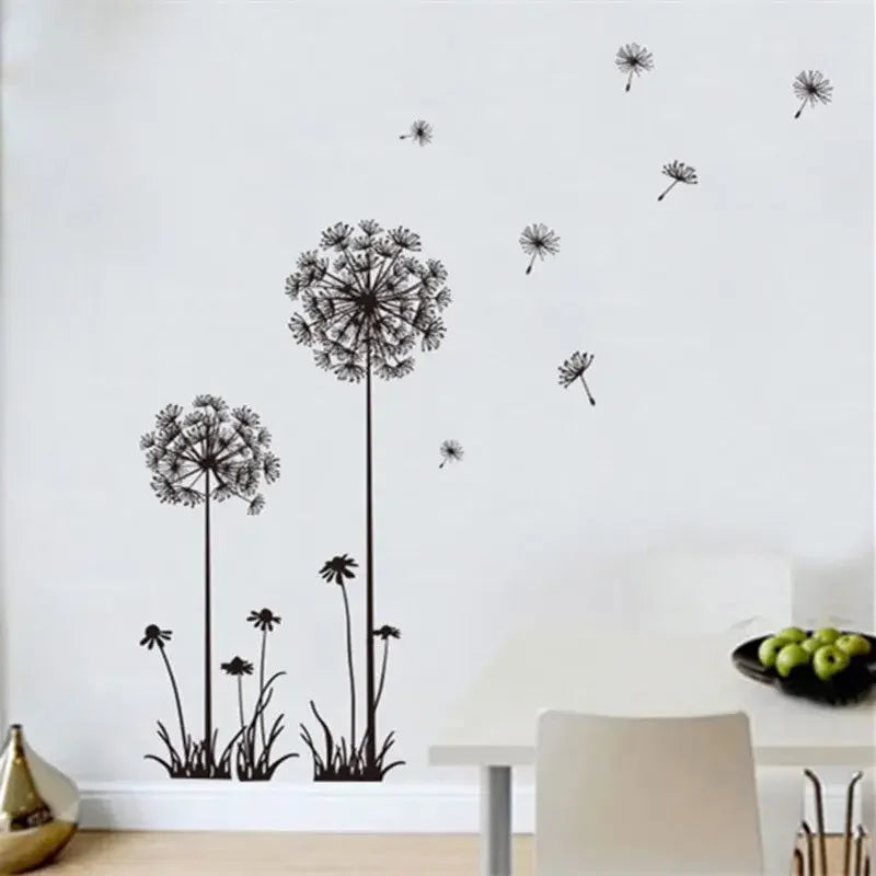 sticker mural autoadhésif silhouettes fleurs noir minimaliste résistant eau moderne chambre salon