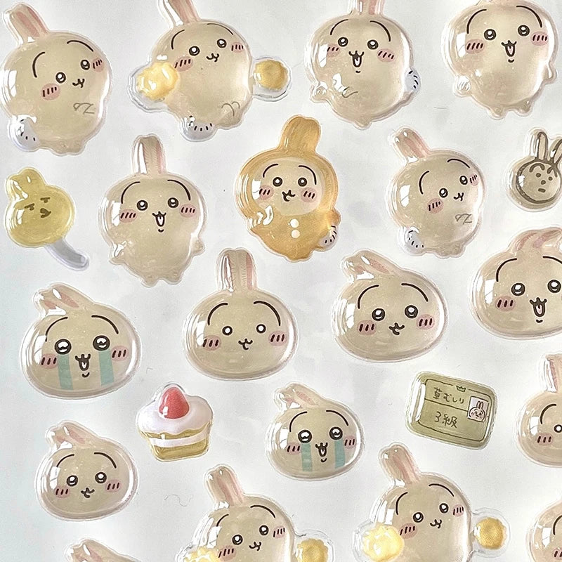 stickers 3d kawaii animaux mignons lapins chats blanc beige bleu rose vert clair jaune
