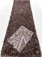 tissu décoratif vert olive noir doré rose pâle sequins motifs floraux broderie luxueux élégant