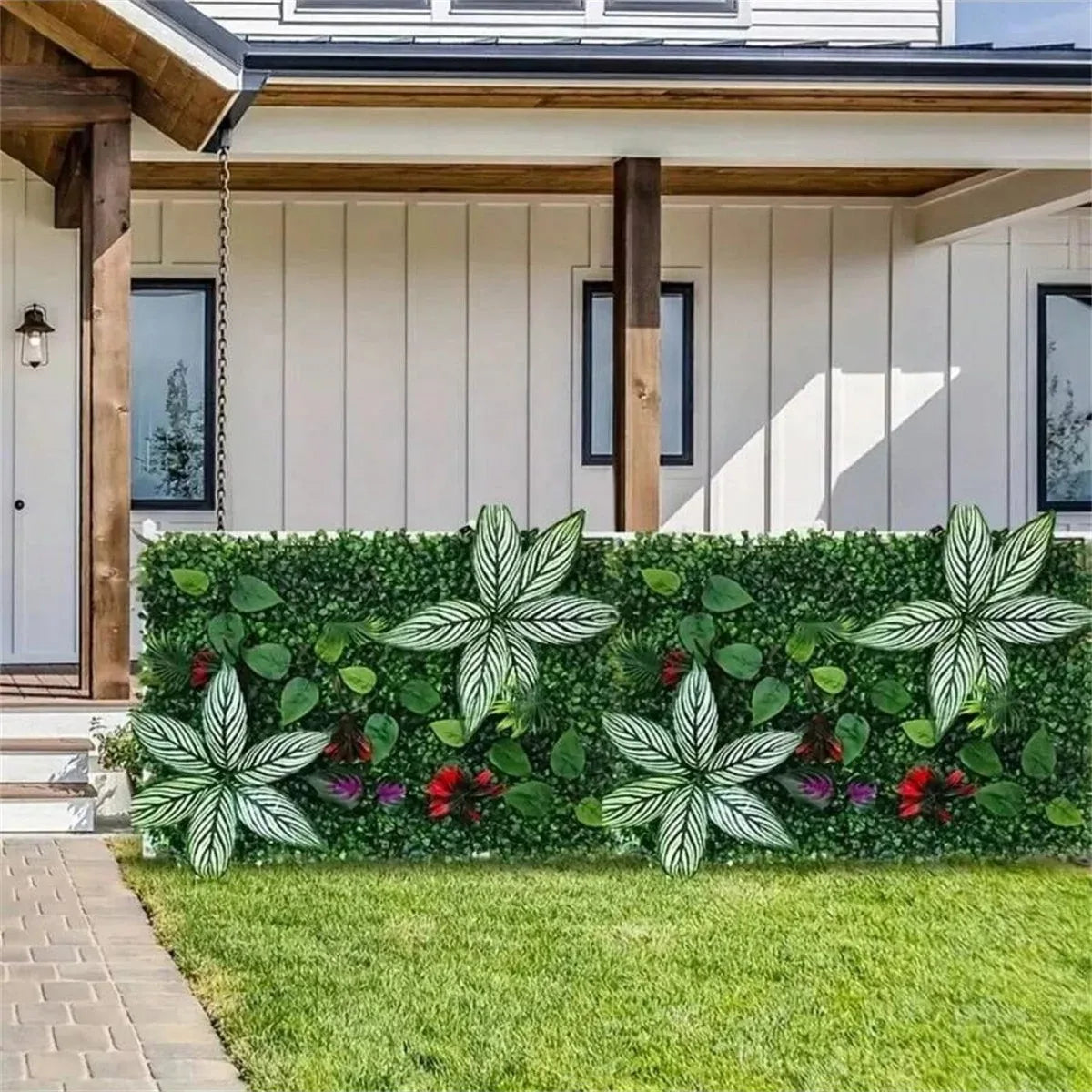 plantes artificielles herbe verte feuilles diverses fleurs naturelles decoration murale intérieur extérieur halloween patio