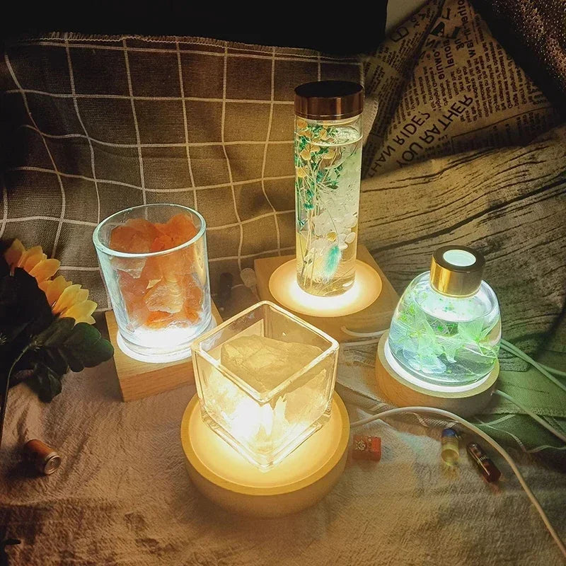 bases lampe led bois moderne plateau lumineux interrupteur câble usb décoration chambre noel