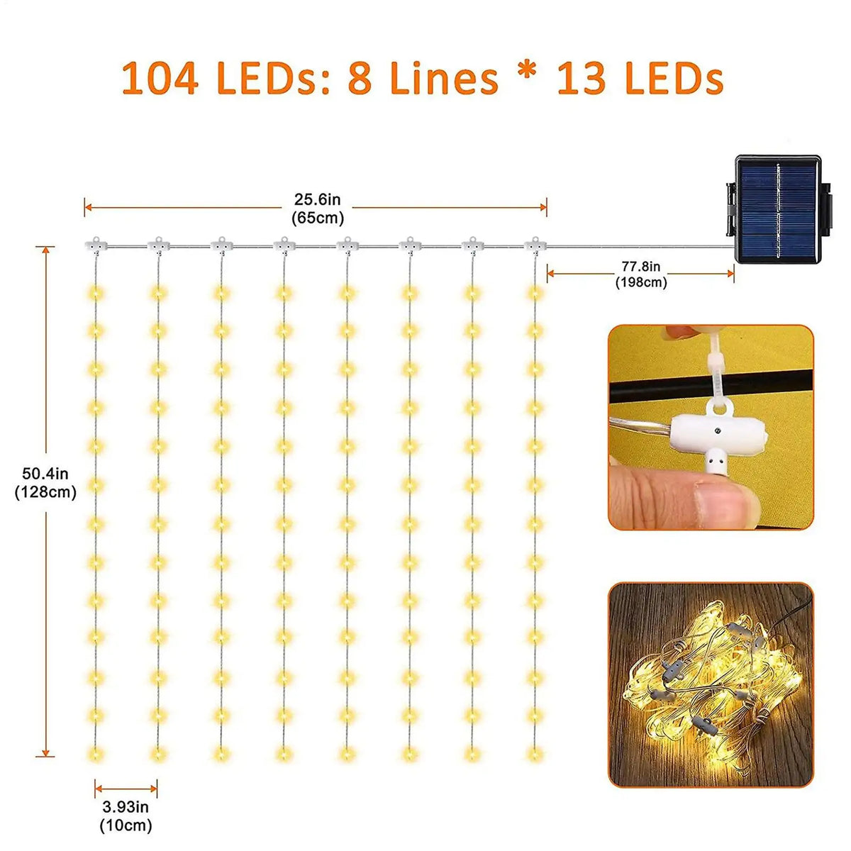 parasol moderne beige 104 led solaire modes ip67 étanche patio jardin lumière clips câble