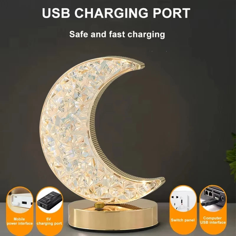veilleuse lune cristalline led ambre blanche changement couleur ambiance moderne orbianescente