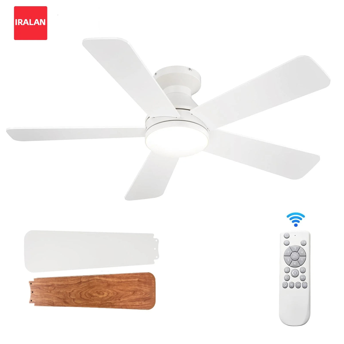 ventilateur moderne télécommande lumiere blanc led flux lumineux haute qualité facile garantie deux ans