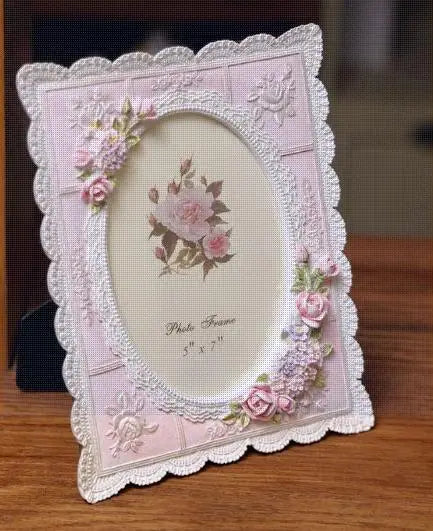 cadre photo vintage shabby chic floral relief romantique décoration dentelle effet vieilli 5x7 pouces