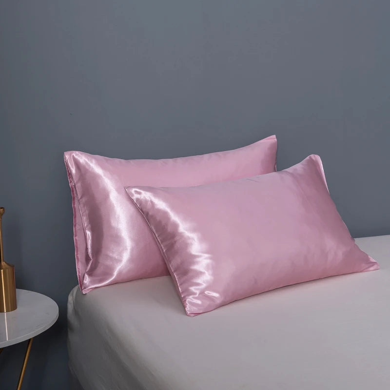 taies d'oreiller satinées solides élégantes rose blanc noir rouge beige