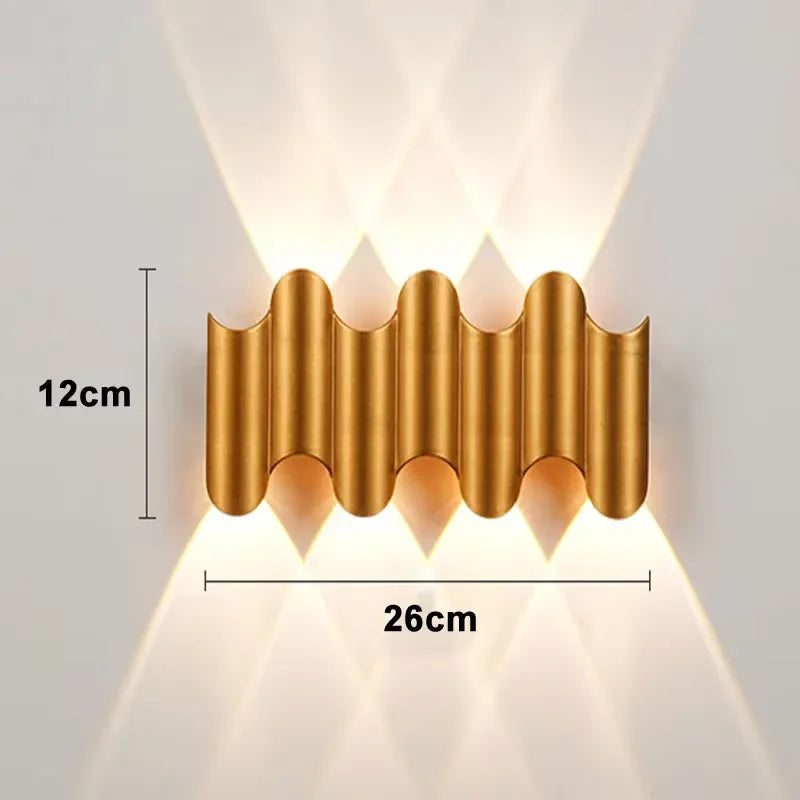 applique murale moderne or ondulée extérieure ip65 hydrofuge 7w led warm golden