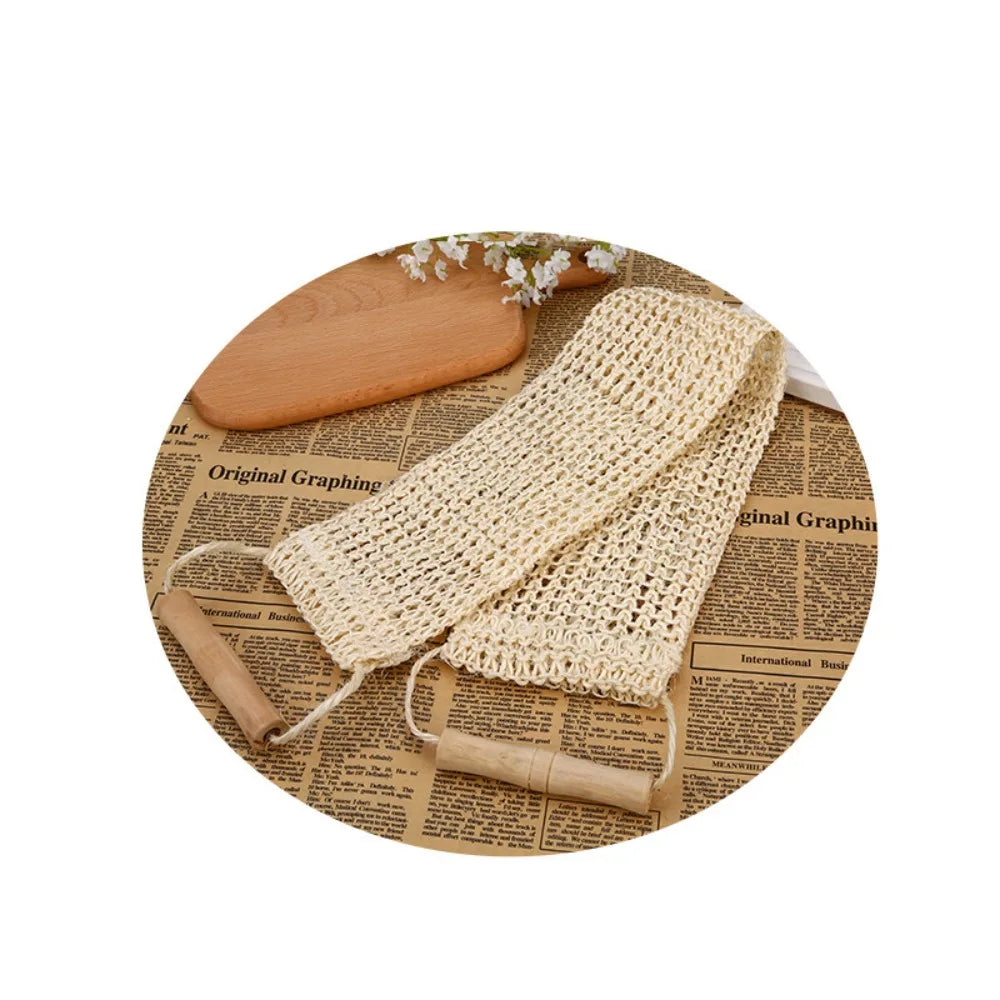 sac savon rustique toile maille fine cordon poignées bois nettoyage bain durable naturel toile