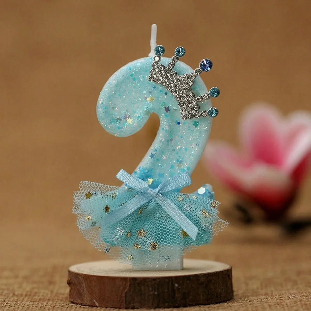 bougies numériques anniversaire forme chiffres paillettes strass rubans bleu rose décoratives féminines