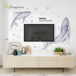 autocollant mural moderne baleine bleu gris blanc géométrique triangulaire salon chambre 60x90cm